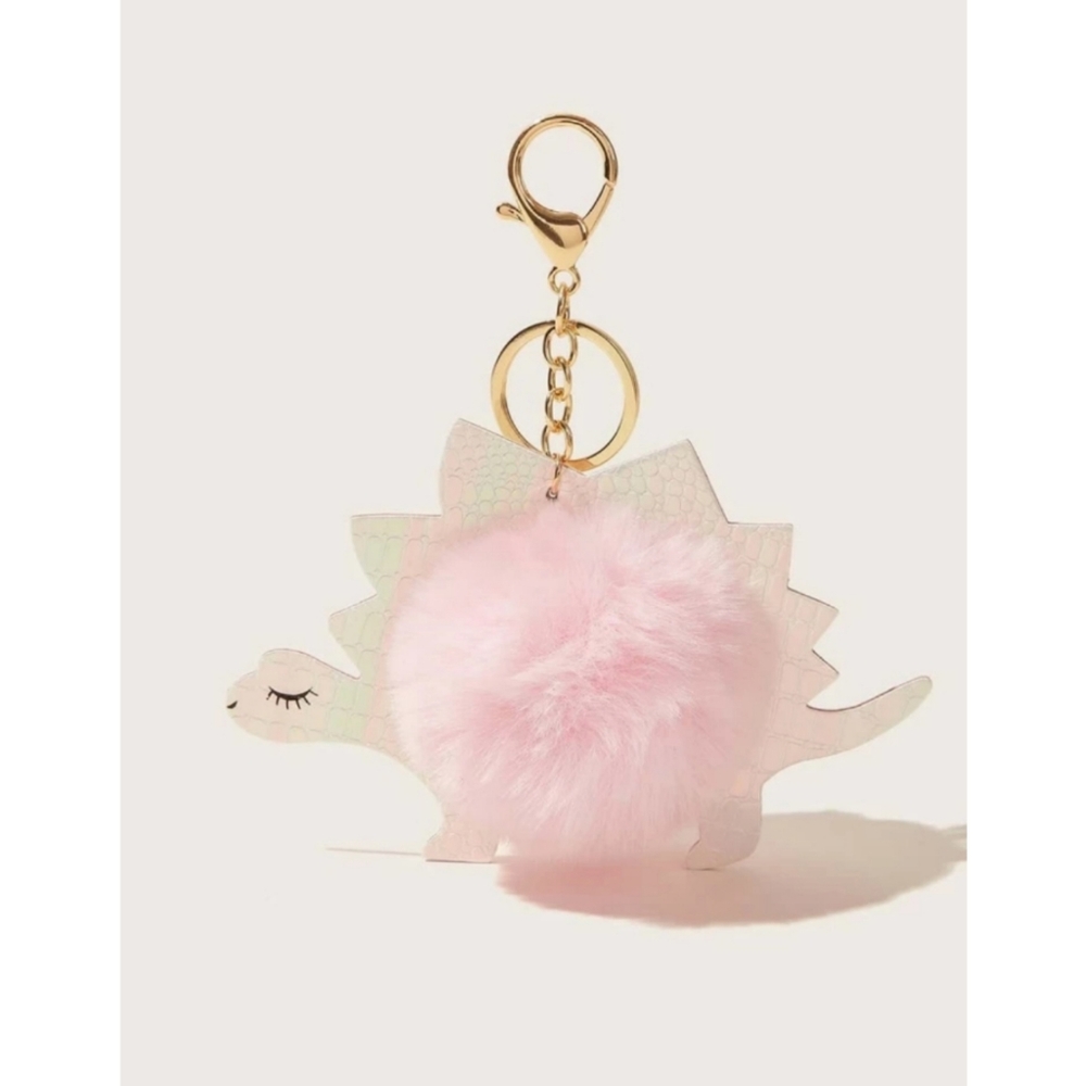 🦕Fluffy Dinosaur Pom Pom Keychain